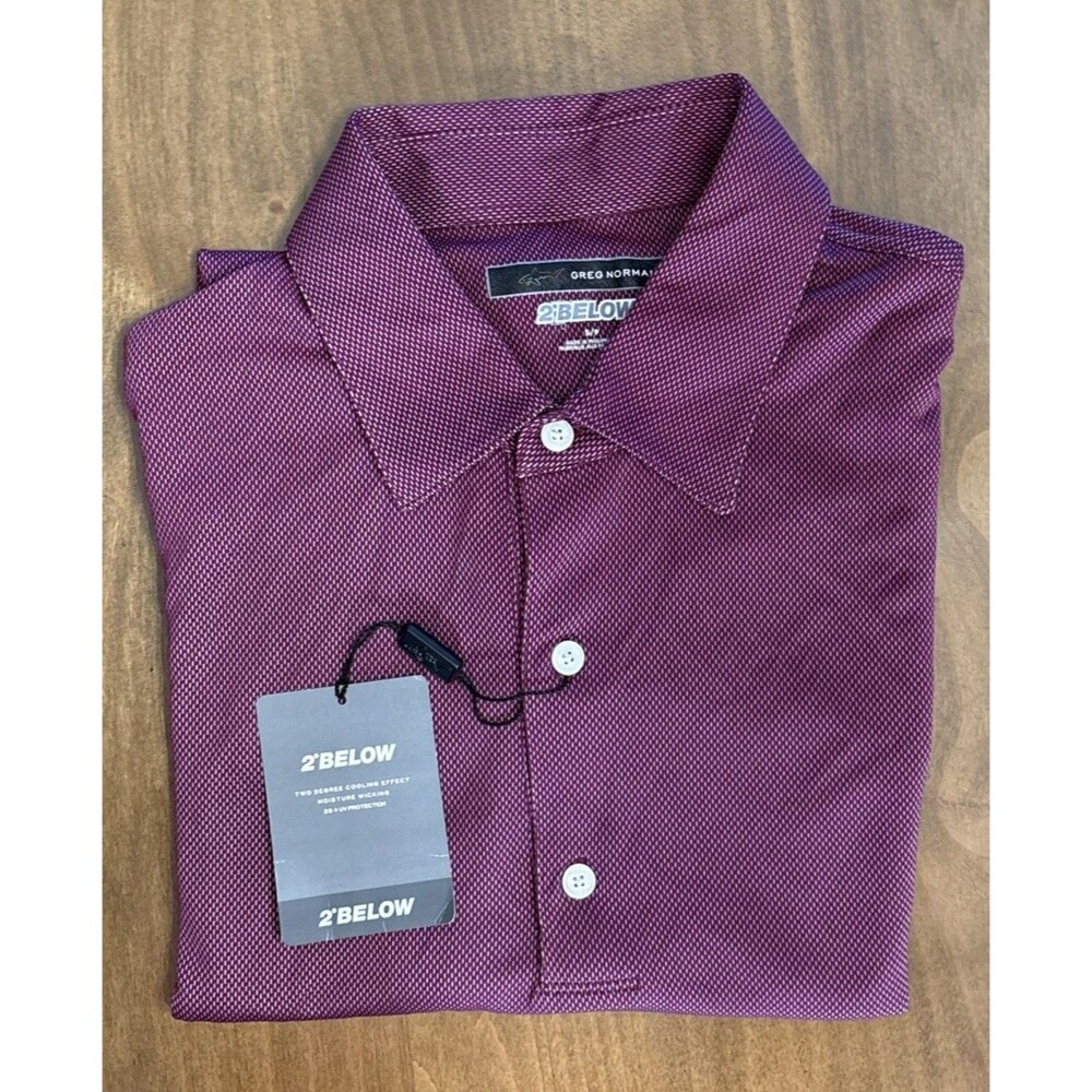 Greg Norman Golf Short Sleeve Shirt XL Burgundy White Pattern 69421 2 below New